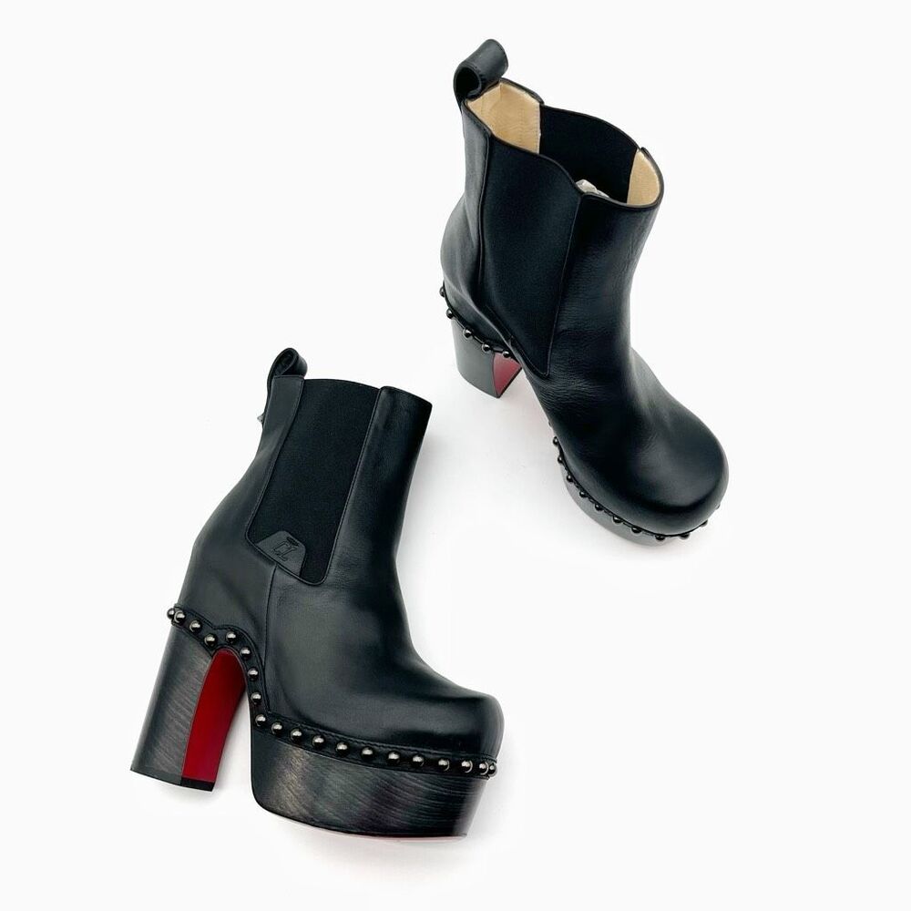CHRISTIAN LOUBOUTIN Joan Black Leather Ankle Boots Size 36 US 6 Clog Chunky - Picture 13 of 14